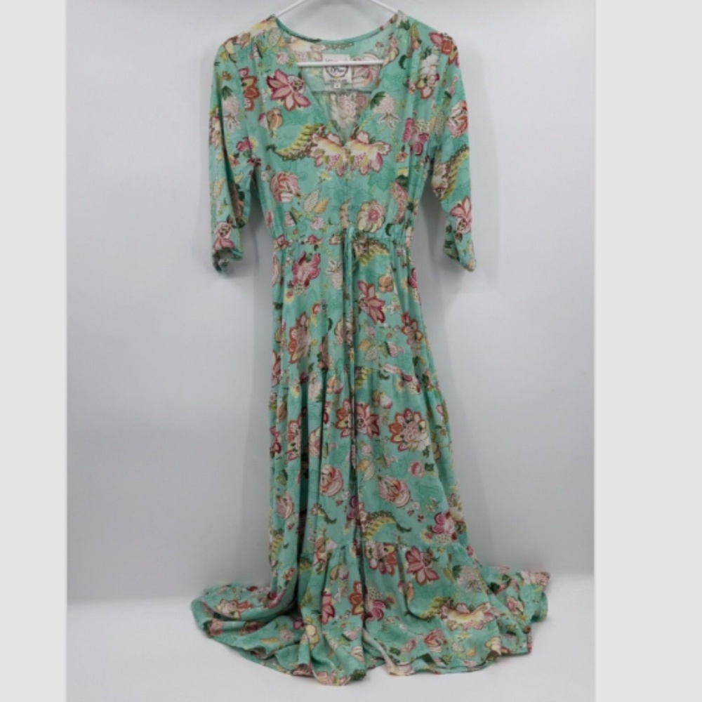 Sunday Mi Amor Dress Women Small Green Cottage Prairie Romantic Midi Floral